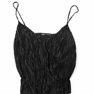Zara Black Satin Cami Top Crinkle Pleated Size L Flowy Minimal Going Out